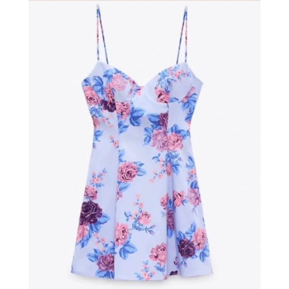 Zara Light Blue / Floral Mini Dress Size Small